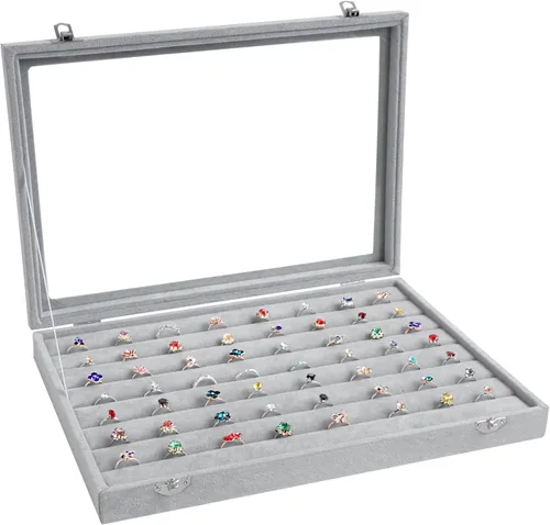 Miniatura 50 de Wuligirl - Joyero organizador de terciopelo para aretes, collares y pulseras con tapa transparente de exhibición, almacenamiento de joyas