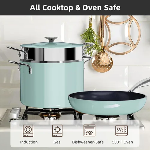 Miniatura 5 de Nuwave Lux - Juego de utensilios de cocina ligeros forjados de 13 piezas, sin PFAS, revestimiento de cerámica saludable G10 Duralon, ultra Verde