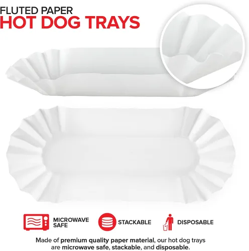 Miniatura 3 de Stock Your Home Bandejas de papel para perros calientes (paquete de 100) forros de papel estriado para perros calientes de 6 pulgadas, envoltorios