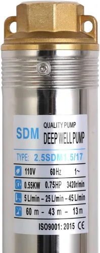 Miniatura 2 de Bombas sumergibles 2.5 "OD Pipe 110V/60HZ 0.55KW 0.75HP Acero inoxidable 1" Salida Bomba sumergible de pozo profundo Bomba de pozo profundo con caja