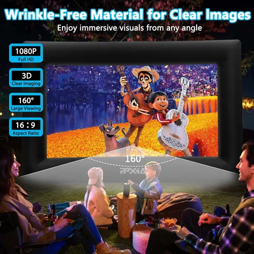Miniatura 2 de Pantalla de cine inflable para exteriores de 20 pies, pantallas inflables de proyección frontal y trasera con soplador de aire, lo mejor para noches