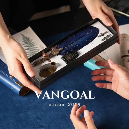 Miniatura 4 de VANGOAL - Juego de pluma fuente labrada estilo retro, lujosa, diseño de caligrafía con tinta, 2 puntas de repuesto, base de soporte para pluma