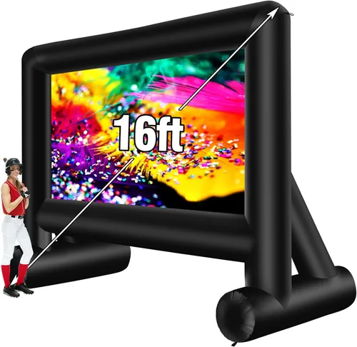 Pantalla de proyector inflable de 16 pies para exteriores, pantalla de película inflable con bolsa de transporte con soplador, pantalla de