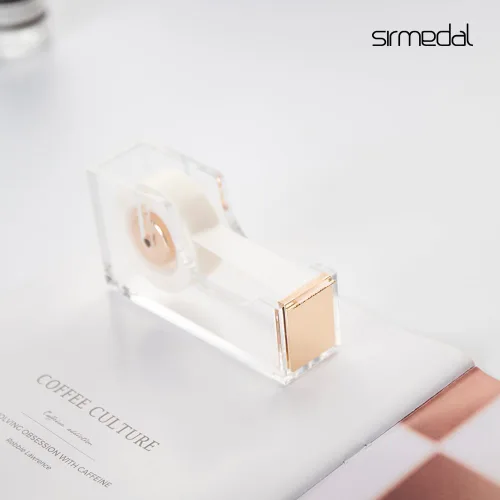 Miniatura 2 de Dispensador de cinta de calidad dorada acrílica ultra transparente contemporánea, dispensador de cinta acrílica dorada con una sola mano