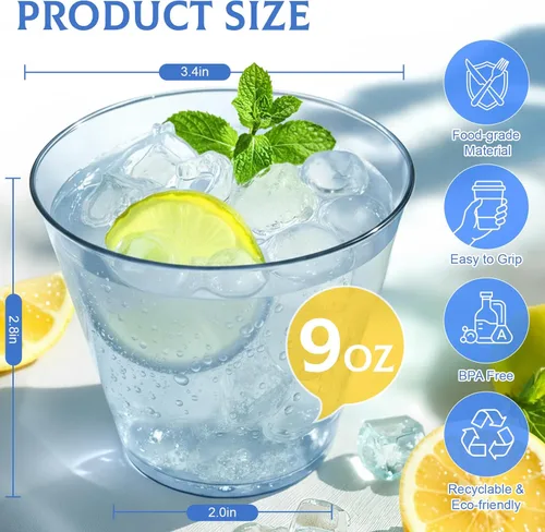 Miniatura 4 de Glowserve Paquete de 50 vasos de plástico transparente de 9 onzas, vasos de plástico azul transparente para cóctel, vasos desechables para fiestas