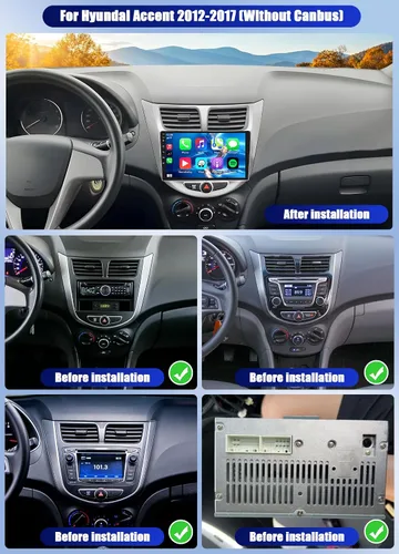 Miniatura 2 de 8 Core 6+128G para Hyundai Accent Verna Solaris 2010-2016 Android Car Stereo, 9" IPS Car Radio Wireless Carplay Android