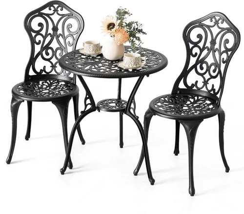 Miniatura 16 de NUU GARDEN - Juego de mesa de bistró de 3 piezas para exteriores, de aluminio fundido resistente a la intemperie, juego de mesa de bistró de patio
