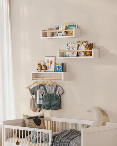 Miniatura 2 de G&W Gruwald Juego de 3 estantes para libros de guardería, estantería de pared, estante de libros para habitaciones de niños, estantes de pared