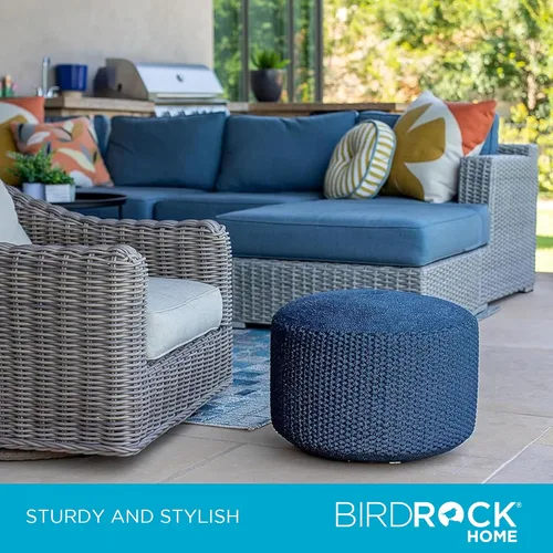 Miniatura 5 de BIRDROCK HOME Puf otomano para exteriores Taburete impermeable tejido a mano con relleno de bolsa de cuentas Reposapiés bohemio para patio, sala