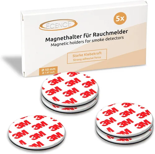 Miniatura 8 de ECENCE 3 almohadillas adhesivas magnéticas para detector de humo de Ø 1.969 in - Montaje rápido y seguro - Sin taladrar ni tornillos - Protección