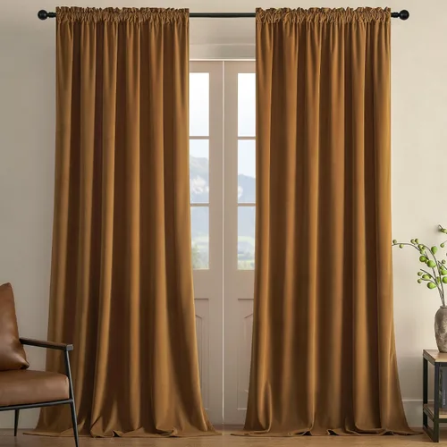 Miniatura 31 de Joydeco Cortinas de terciopelo negro de 63 pulgadas de largo, 2 paneles, cortinas opacas de lujo con bolsillo para barra, cortinas de ventana