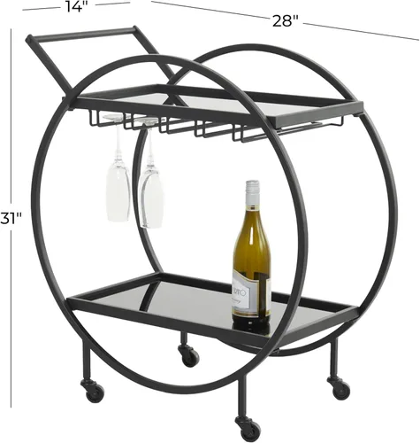 Miniatura 6 de Deco 79 Carrito de barra con 2 estantes de espejo con almacenamiento de copa de vino y asa, 28 x 14 x 31 pulgadas, negro