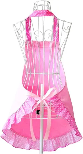 Miniatura 3 de Hyzrz adorables delantales con moño para niñas, divertidos delantales de cocina y restaurante, delantal de pastel con bolsillo para mujeres (Rosa)