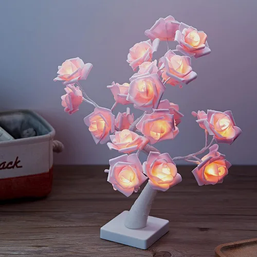 Miniatura 5 de Lámpara de rosa multicolor, árbol de lámpara de rosa que cambia de color, lámpara de árbol de pétalos de rosas iluminadas, colorido árbol de bonsái