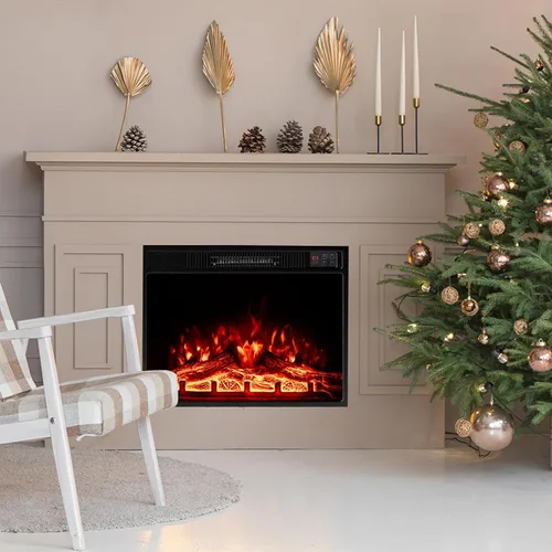 Miniatura 9 de Tangkula - Chimenea eléctrica de 23 pulgadas, inserto de chimenea de 5,000 BTU con control remoto, 3 colores de llama y niveles de brillo