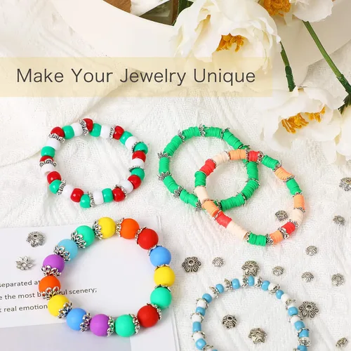 Miniatura 18 de FEBSNOW Alrededor de 160 cuentas espaciadoras, estilo Bali, mezcla de plata tibetana y oro antiguo para pulseras, collares, aretes, suministros