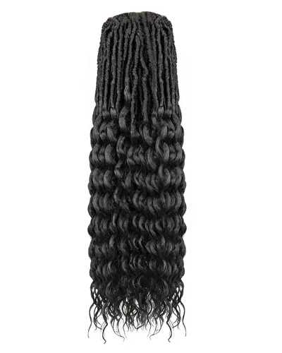 Miniatura 8 de Cabello de Ganchillo Faux Locs de Onda Profunda - 24 Pulgadas 8 Paquetes Pre-Enrollado Negro Natural 112 Hebras Extensiones de Cabello Sintético