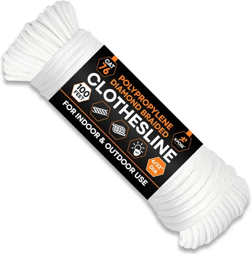 Miniatura 10 de Cuerda de plástico de 5/32 pulgadas x 50 pies, paquete de 6 líneas blancas para colgar y secar la ropa, línea de lavandería de plástico trenzado