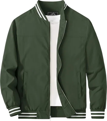 Miniatura 12 de MAGCOMSEN Chaqueta bomber para hombre, ligera, cortavientos, con cremallera, resistente al viento, casual, primavera, otoño, abrigo para golf