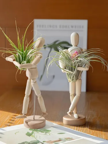 Miniatura 8 de ANPHSIN Soporte de Madera para Plantas de Aire de 2 Tamaños - Soporte Único Articulado de Maniquí para Plantas de Aire con Poses Ajustables