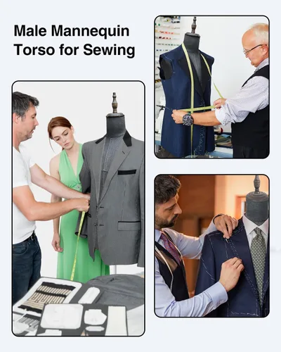Miniatura 2 de Forma de vestido masculino, maniquí masculino Troso cuerpo con soporte de madera, altura ajustable Maniquí de ropa para exhibición y costura