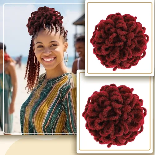 Miniatura 24 de DreadLocks Chignons Afro High Puff Cola de Caballo con Cordón Moño de Cabello Postizos Faux Locs Chignons con Clip Cola de Caballo para Mujeres