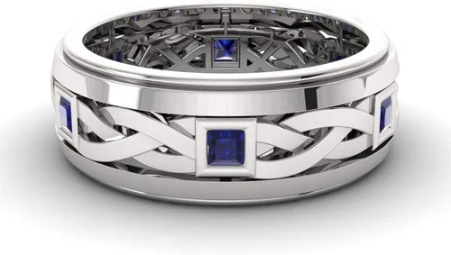Miniatura 2 de Diamondere Anillo de boda con piedras preciosas de corte princesa natural y certificado en oro blanco de 14 quilates Anillo de nudo celta de 0.60