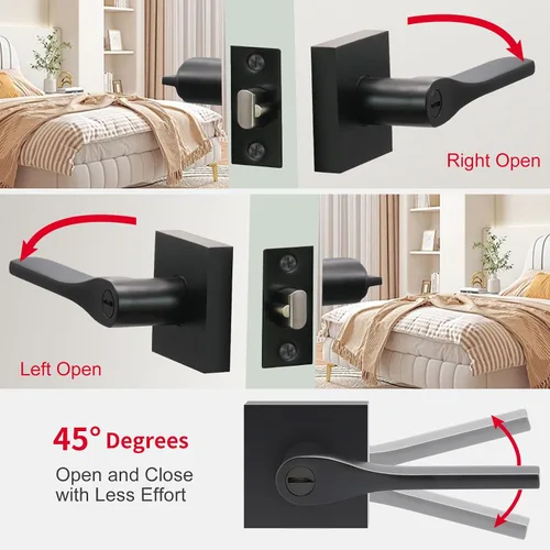 Miniatura 3 de JO.KO Pomo de puerta negro mate, cerradura de puerta de entrada sin llave para privacidad interior, manijas de puerta reversibles