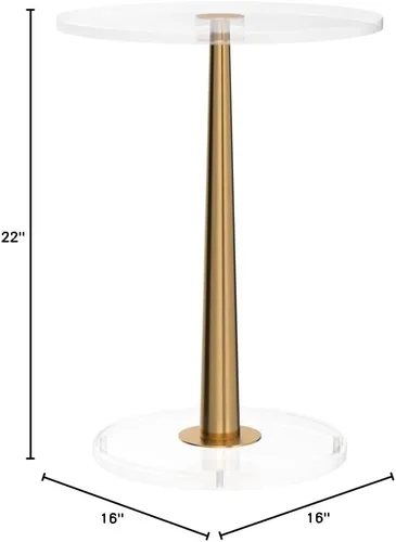 Miniatura 3 de Mesa de acrílico transparente con poste de metal de cono (pequeña, oro cepillado)