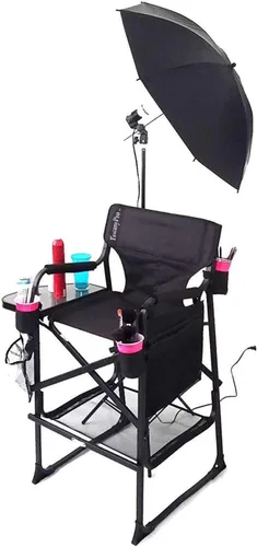 Miniatura 11 de Silla de directores alta profesional portátil con bandeja lateral, nombre personalizado/logotipo impreso, altura del asiento de 29 pulgadas