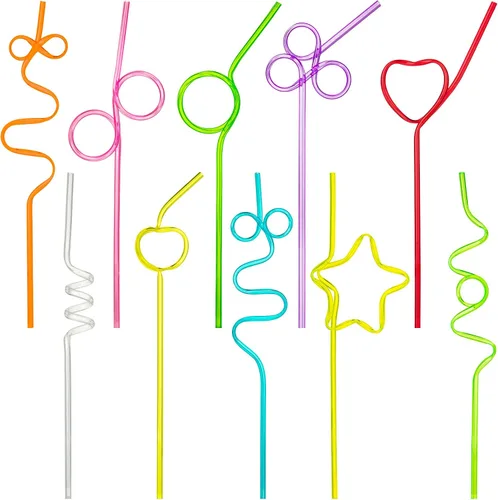Miniatura 7 de Pajitas locas para niños, 40 popotes reutilizables y tontos, formas y colores surtidos, pajitas de plástico para suministros de fiesta de Navidad