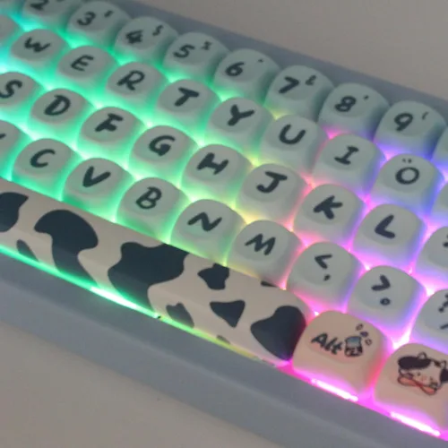 Miniatura 5 de MOA - Teclas de perfil con diseño de vaca PBT, 142 teclas para teclado mecánico, juego de teclas de tamaño completo (vaca azul)