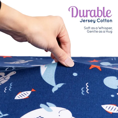 Miniatura 4 de GROW WILD Blue Ocean - Sábanas de cuna para niños (paquete de 3), sábana bajera ajustable de punto de jersey (52 x 28 pulgadas), juego de ropa