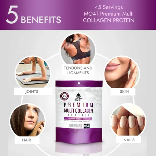 Miniatura 3 de MO4T - Polvo hidrolizado de colágeno múltiple - Proteína de colágeno, péptidos de colágeno tipo 1,2,3,5,10, sin azúcar, (1 libra) cabello, piel