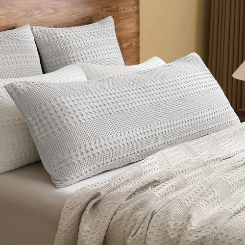 Miniatura 27 de PHF Fundas de almohada con tejido de gofre de 24" x 24", paquete de 2, funda de almohada cuadrada 100% algodón para decoración de ropa de cama, sin
