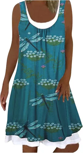 Holzkary Vestido casual de verano para mujer vestido corto con estampado de mariposas vintage y fruncido