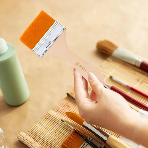 Miniatura 8 de EXCEART Juego de 12 pinceles de pintura para niños, mango de madera de nailon plano para pintura al óleo, suministros de arte para fregar la pared