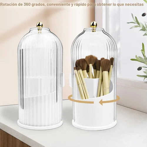 Miniatura 7 de Organizador de brochas de maquillaje con tapa transparente con apertura deslizante giratoria de 360 grados a prueba de polvo para tocador, 1 unidad