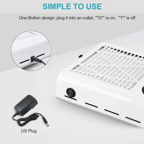 Miniatura 4 de Colector de polvo de uñas (no requiere bolsa), potente colector de polvo al vacío de uñas de 80 W con 2 filtros, extractor de polvo de bajo ruido