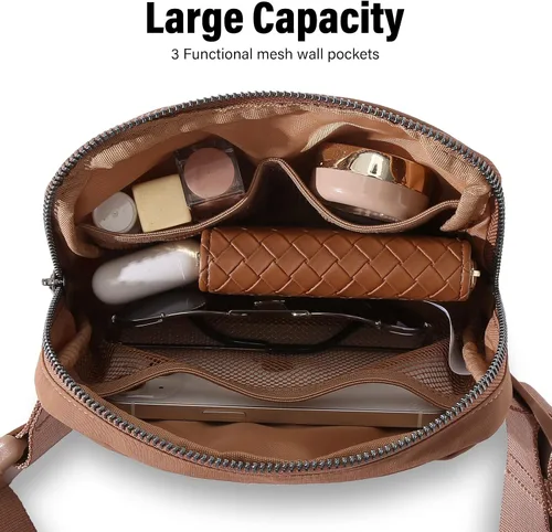 Miniatura 4 de Riñonera cruzada para mujeres y hombres, bolsas para cinturón en todas partes con correa ajustable, mini cangureras unisex a la moda, Marrón, A