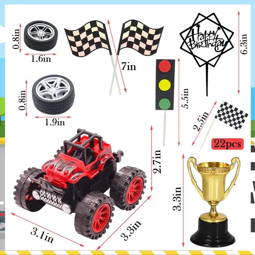 Miniatura 2 de MEMOVAN Decoración para tarta de camiones, decoración de tarta de camión para niños, coche de carreras para tarta de cumpleaños, decoración