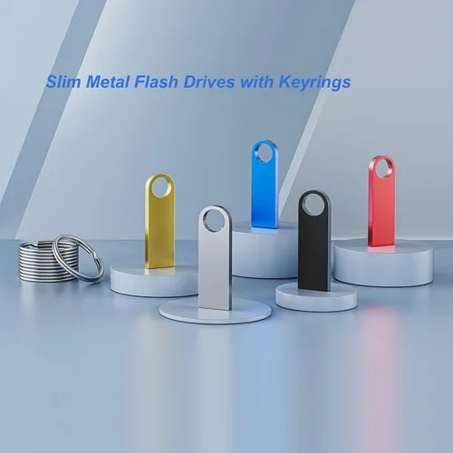 Miniatura 5 de Paquete de 5 memorias USB de 128 GB con llaveros, Wooolken memorias USB 2.0 de metal elegante para PC, computadora portátil, computadora 5 PZAS
