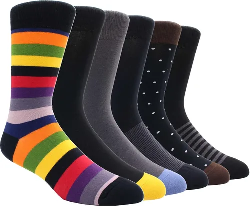 Miniatura 47 de TOEJYJ Calcetines de vestir divertidos para hombre, paquete de calcetines casuales divertidos, coloridos calcetines de algodón a rayas, talla 10-13
