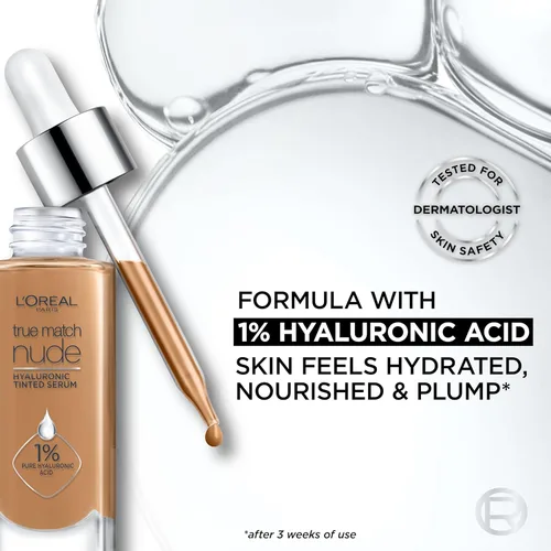 Miniatura 5 de L'Oreal Paris True Match Nude Hyaluronic Tinted Serum Foundation con 1% de ácido hialurónico, mediano 4-5, 1 onza líquida Medium 36-38