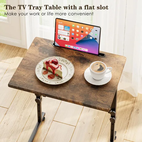 Miniatura 6 de Adjustable Folding TV Tray Table,TV Dinner Small Foldable C-Shaped End Table for Eating,6 Height Adjustable Slide Under Couch Side with Sturdy MDF