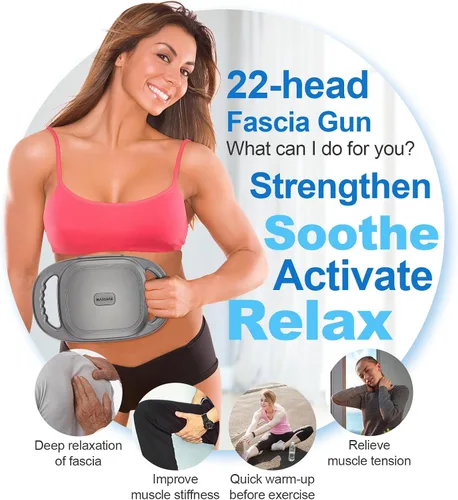 Miniatura 8 de Pistola de masaje, masajeador de 22 cabezas para pies, espalda, cuello y hombros con modos y intensidades ajustables y múltiples, pistola de fascia