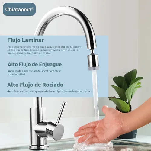 Miniatura 4 de Aireador de grifo giratorio, boquilla de grifo de 3 funciones, accesorio de grifo de fregadero de cocina giratorio de gran ángulo de 360°, extensor