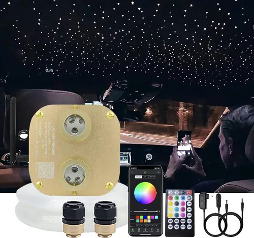 AKEPO Luces de fibra óptica de doble cabezal de 20 W, RGBW, parpadeo+APP+fibra óptica activada por sonido, kit de luz de techo de estrella total