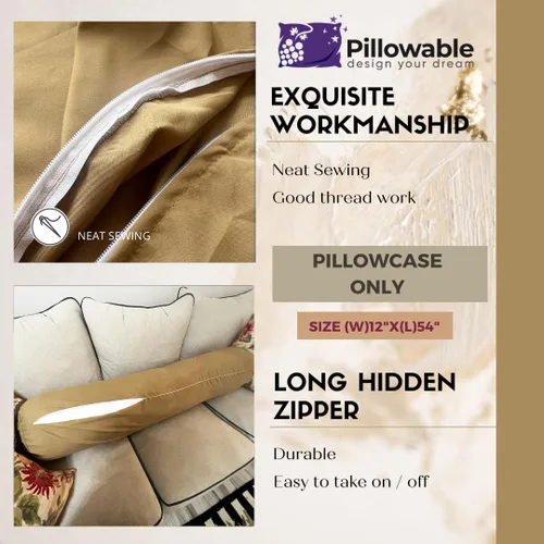 Miniatura 4 de Solo funda - Funda de almohada redonda beige de 54 x 12 pulgadas - Solo funda - Funda de almohada con cremallera - 100% microfibra cepillada - Funda