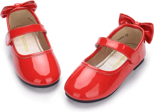 PANDANINJIA Zapatos planos de ballet Mary Jane para niña pequeña, con lazo y flores, para boda, fiesta, bailarina